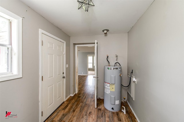 interior space featuring electric water heater and dark hardwood / wood-style floors