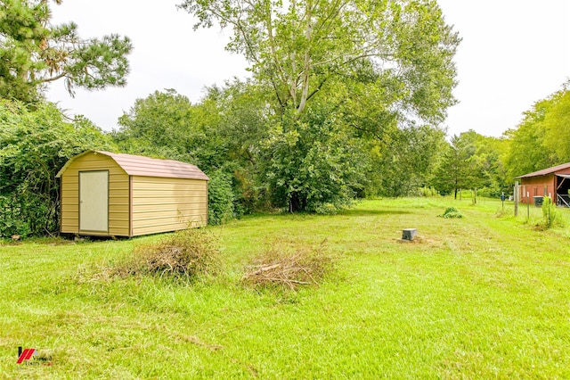 view of yard with a shed