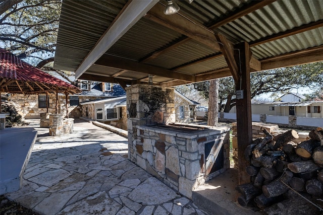 view of patio featuring an outdoor bar