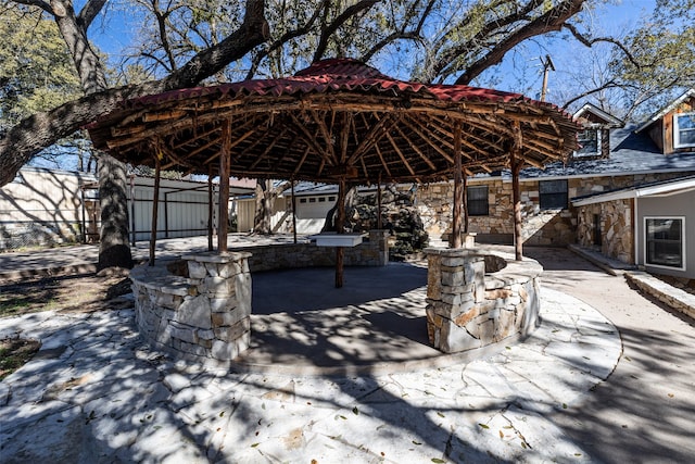 view of patio / terrace with a garage