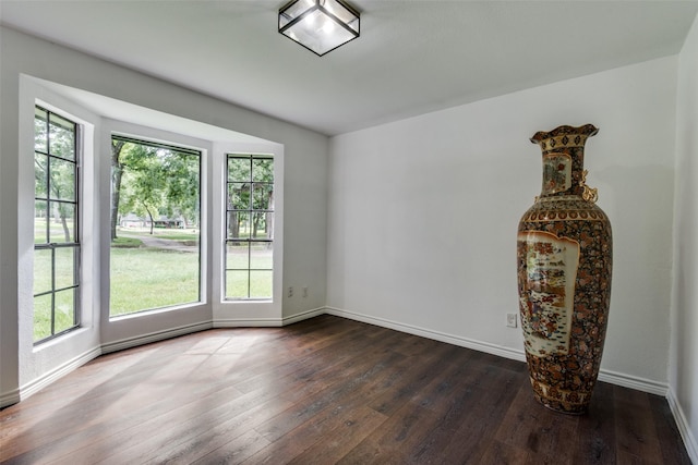 unfurnished room with dark hardwood / wood-style flooring