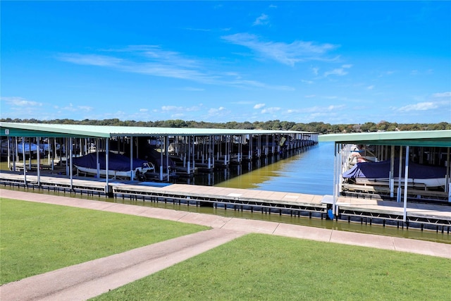 view of dock with a water view