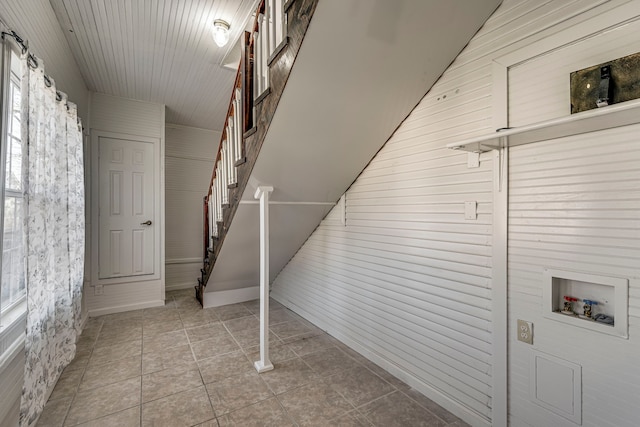 basement with tile patterned flooring