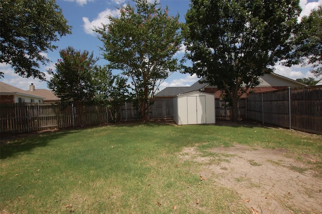 view of yard with a storage unit