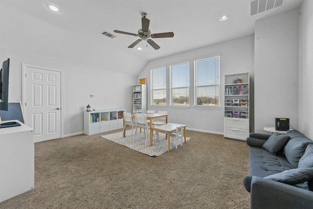 playroom featuring carpet, visible vents, and recessed lighting