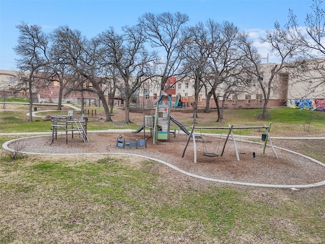 view of play area featuring a lawn