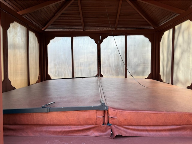 interior space featuring a gazebo and a hot tub