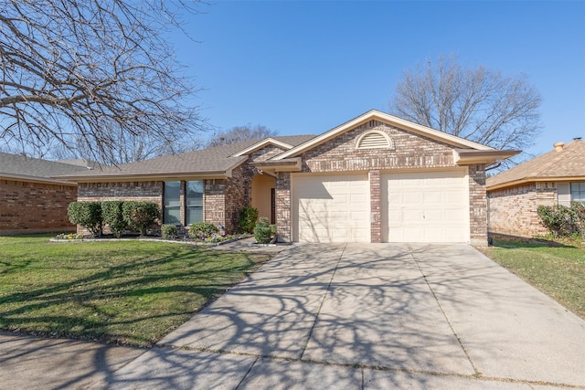 ranch-style house with a garage and a front yard