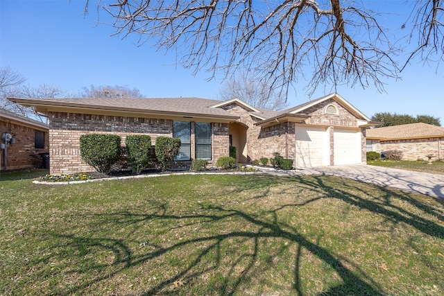 ranch-style house with a garage and a front yard