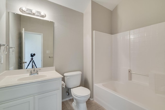 full bathroom featuring vanity, tile patterned floors, shower / bathtub combination, and toilet