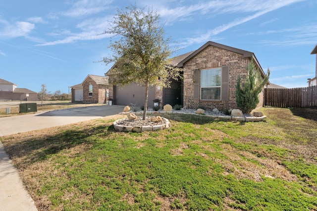 single story home with a garage and a front yard