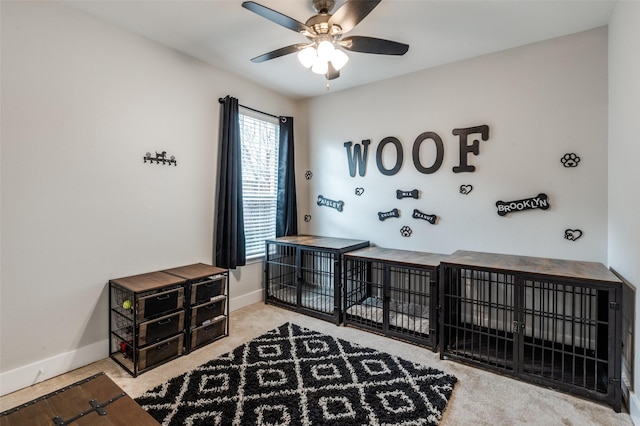 misc room featuring carpet floors and ceiling fan