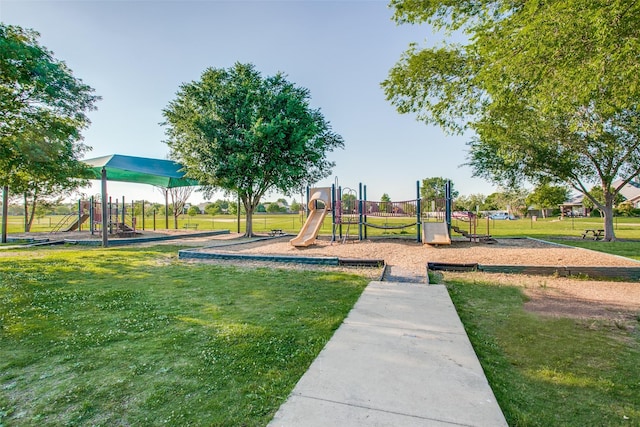 view of playground featuring a lawn