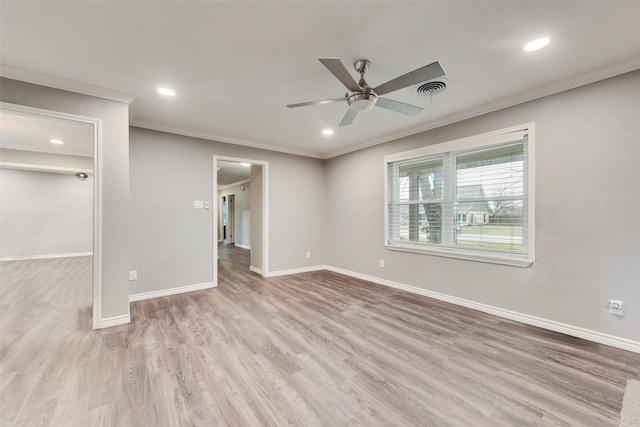 728 Del Dr, Denton, TX 76207 - unfurnished bedroom with crown molding, wood finished floors, baseboards, recessed lighting, and ceiling fan