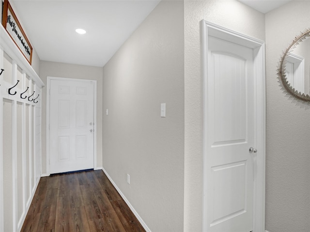 interior space with dark wood-type flooring