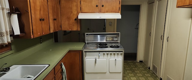 kitchen with sink and white gas stove