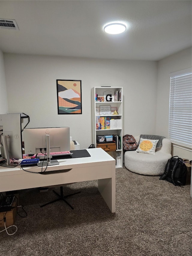 home office with carpet flooring