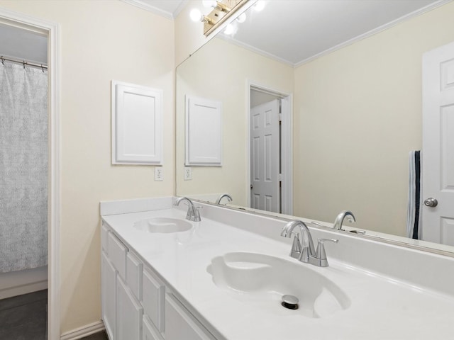 bathroom featuring vanity and crown molding