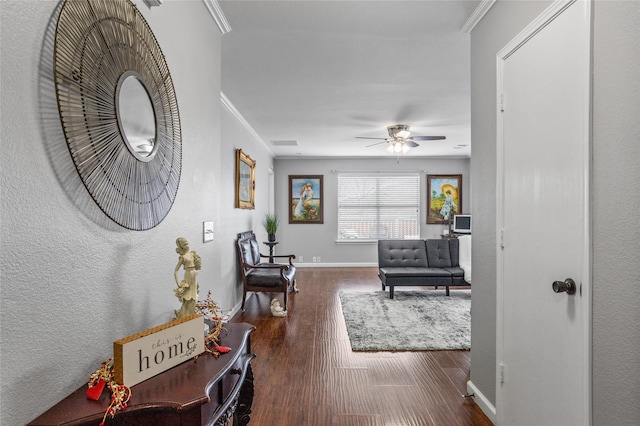 hall featuring crown molding and dark hardwood / wood-style floors