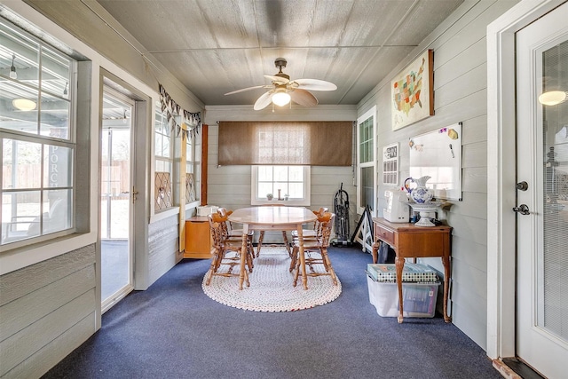 sunroom with ceiling fan