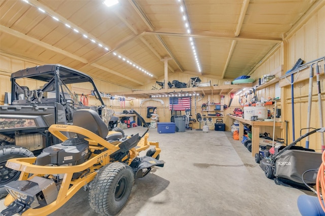 garage featuring a workshop area