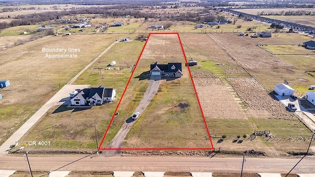 aerial view featuring a rural view