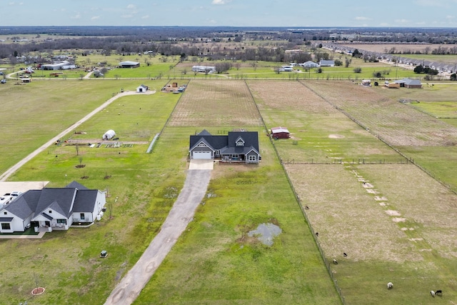 birds eye view of property featuring a rural view