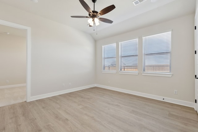 120 Bristol Ln, Azle, TX 76020 - empty room with ceiling fan, light wood-type flooring, and vaulted ceiling