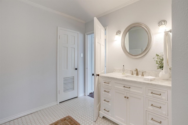 bathroom featuring vanity and ornamental molding