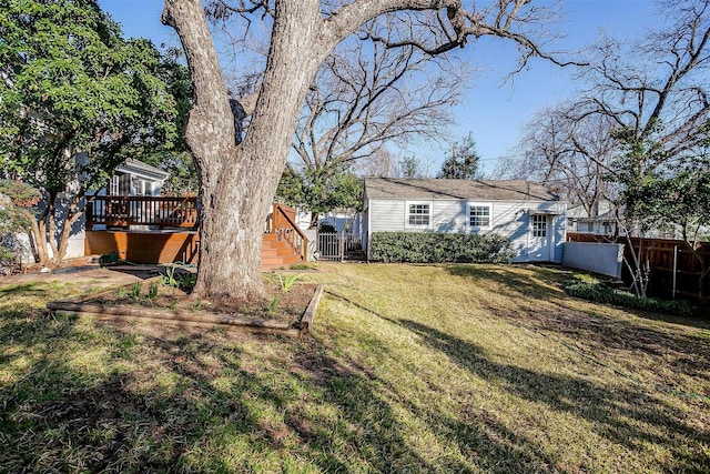 view of yard featuring a wooden deck