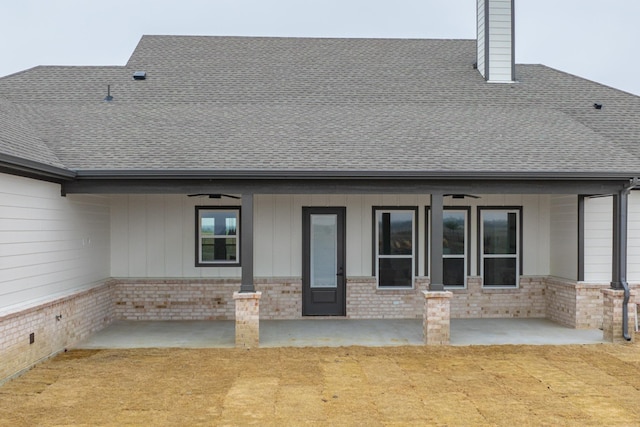 back of property featuring a patio area and ceiling fan