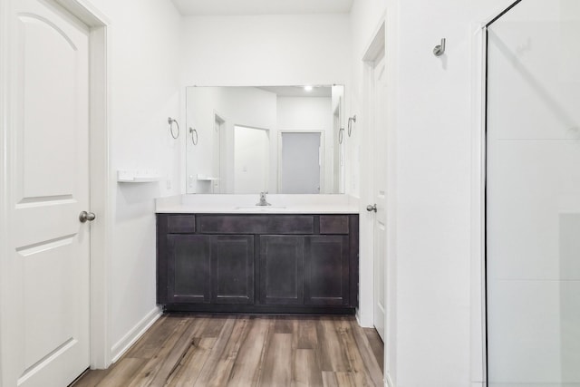 bathroom featuring vanity and wood-type flooring