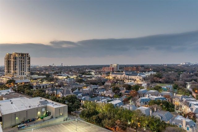 view of aerial view at dusk