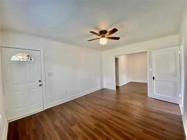 entrance foyer featuring ceiling fan and dark hardwood / wood-style flooring