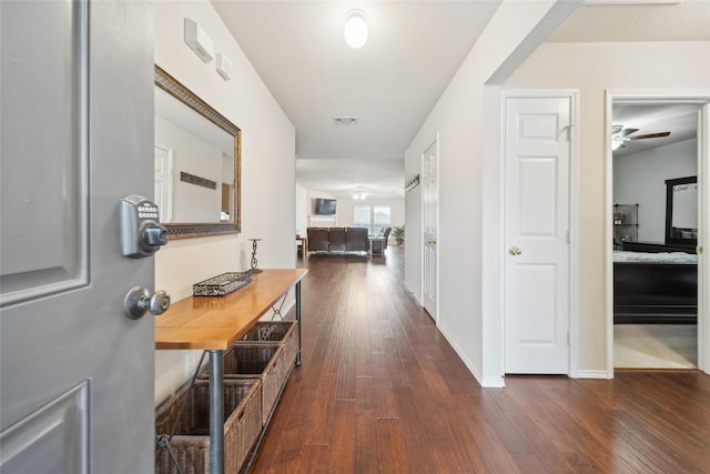 hallway featuring dark wood-type flooring