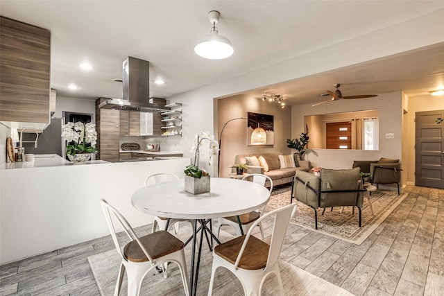 dining space with light hardwood / wood-style floors