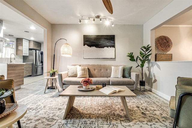 living room featuring sink