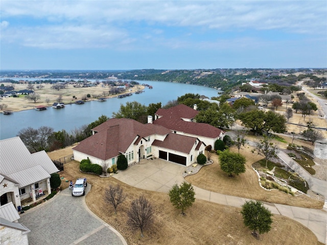 aerial view with a water view