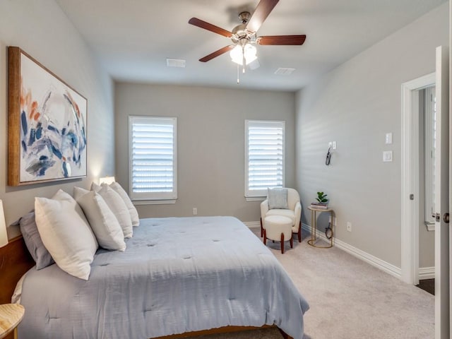 bedroom featuring carpet flooring and ceiling fan