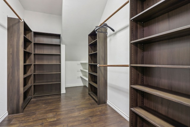 walk in closet featuring dark wood-type flooring