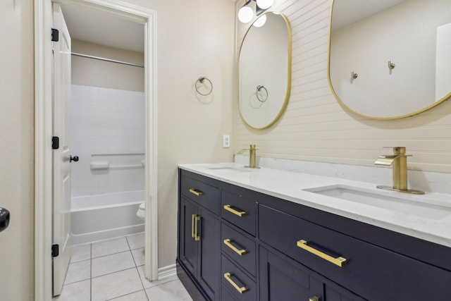 full bathroom with tile patterned flooring, vanity, shower / bathing tub combination, and toilet