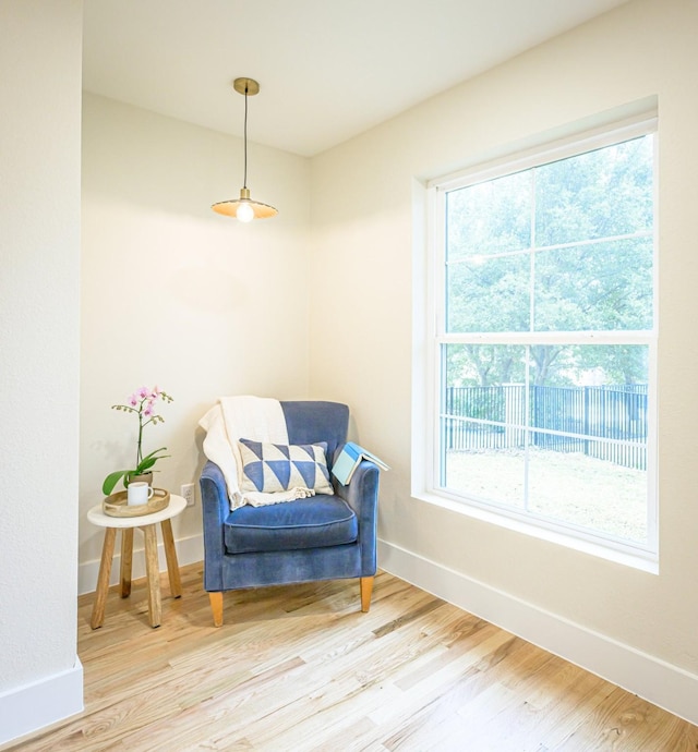 sitting room with light hardwood / wood-style flooring