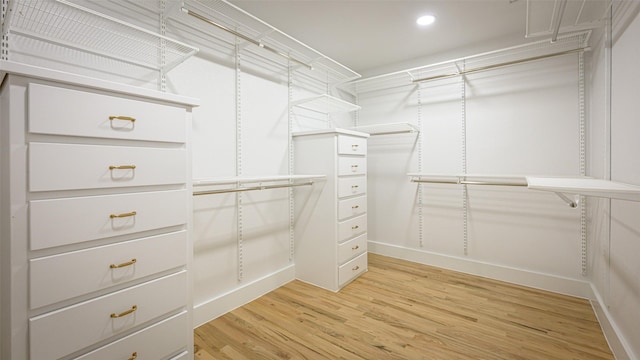 spacious closet featuring light hardwood / wood-style floors