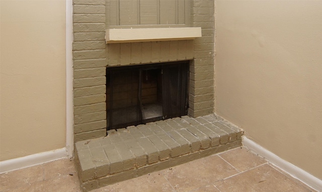 room details with a brick fireplace