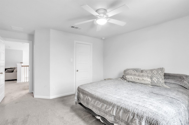 bedroom featuring carpet floors and ceiling fan