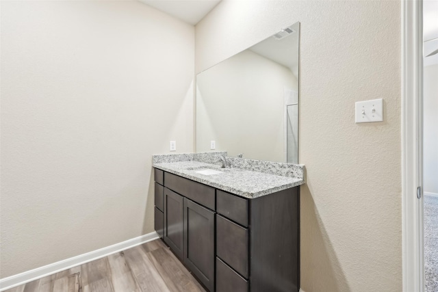 bathroom with vanity and wood-type flooring