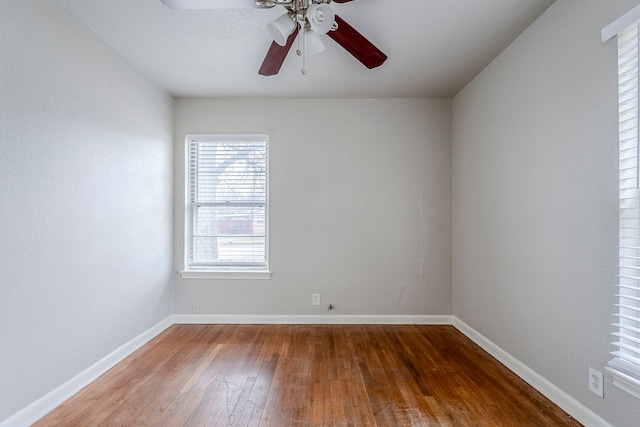 unfurnished room featuring wood-type flooring and ceiling fan