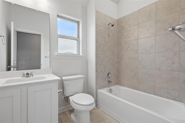 16109 Garden Dr, Celina, TX 75009 - bathroom with vanity, baseboards, shower / bath combination, tile patterned flooring, and toilet