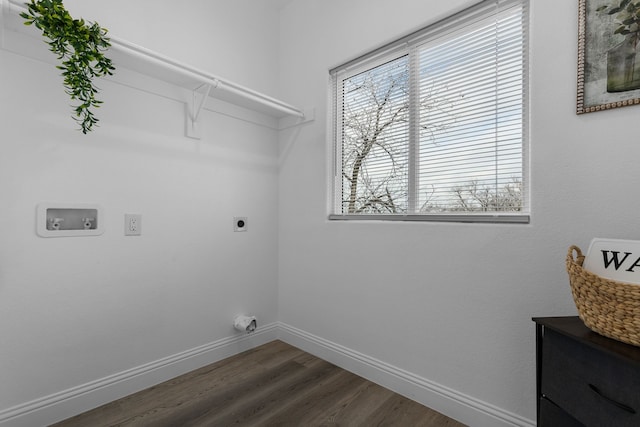 laundry area featuring dark wood-type flooring, hookup for a washing machine, and electric dryer hookup