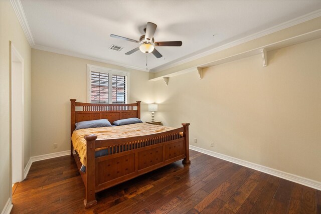 1604 Bridle Path, Corsicana, TX 75110 - office space with ceiling fan, ornamental molding, dark wood-style floors, and baseboards